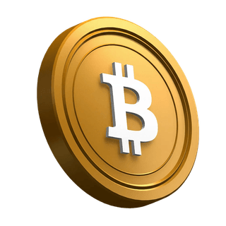 Koin Bitcoin (BTC) dalam posisi miring pada desain bagian hero